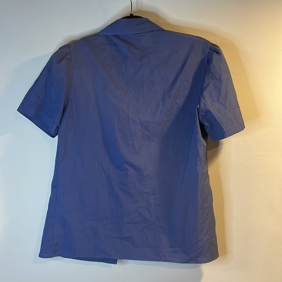 Vintage navy blue button down short sleeve blouse - Picture 10 of 12